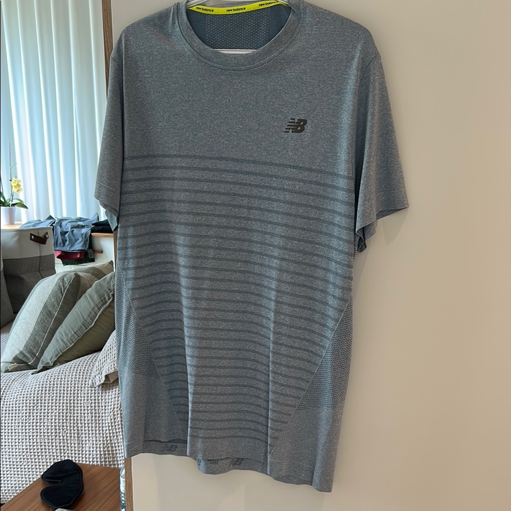 New Balance light blue Short Sleeve Tee with Subtle Stripes